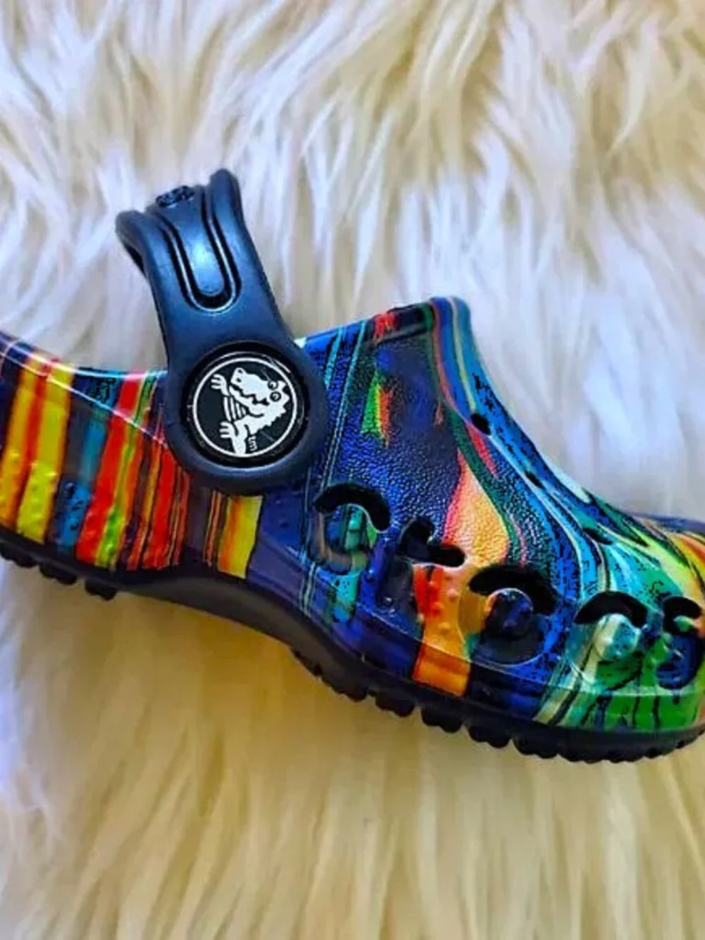 Crocs Baya Unisex Kids Multi-Colored Graphic Printed T-Back Clog SZ 4